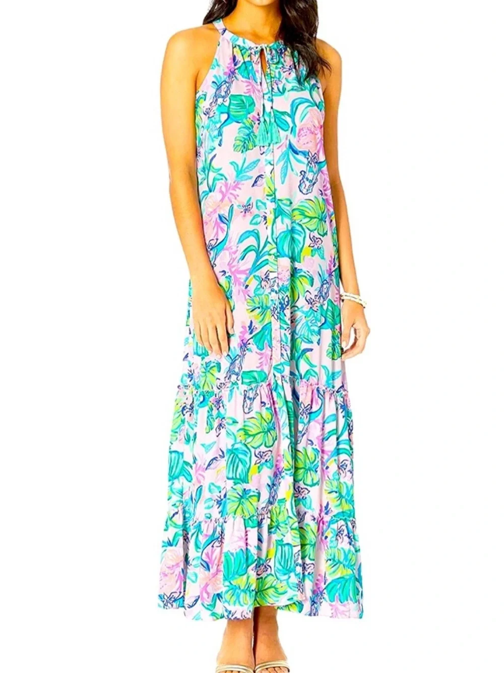 lilly pulitzer luliana maxi dress Lilly Pulitzer Women's Luliana Maxi Dress (Amethyst Tint Mermaid In The Shade) (Size Small)